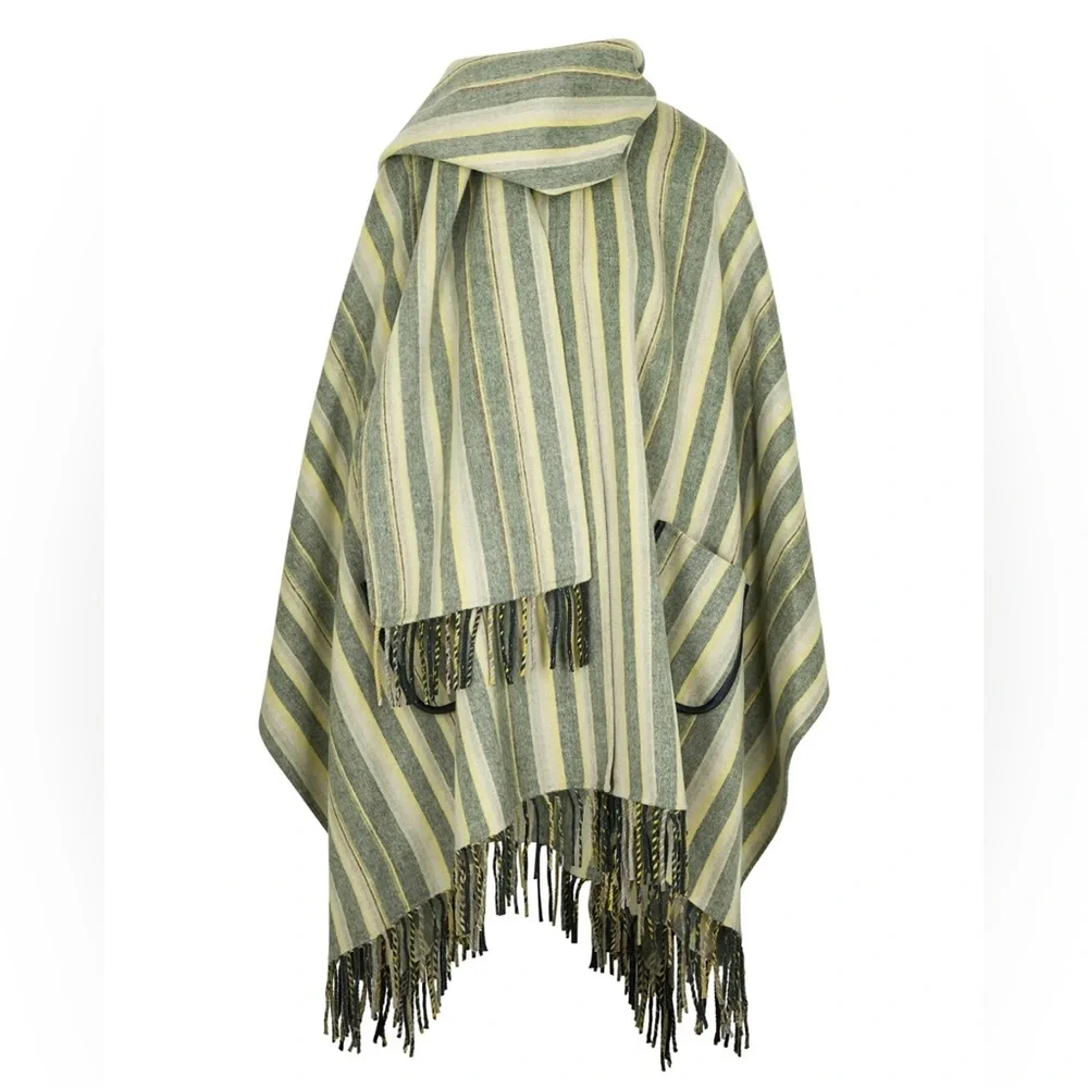 Jonathan Simkhai Striped Poncho in Green and Cream - Picture 2 of 13